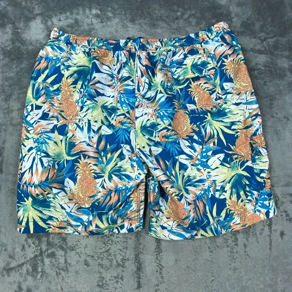 NWT Caribbean Swim Trunks Mens 3XB Blue Palm Tree Pine Print Board Shorts‎ NEW